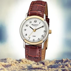 Regent Damen-Armbanduhr F-576 Quarz-Uhr Leder-Armband braun URF576