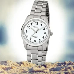 Regent Damen-Armbanduhr 32-F-1085 Quarz-Uhr Titan-Armband grau URF1085