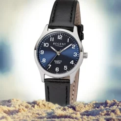 Regent Damen-Armbanduhr F-1307 Quarz-Uhr Leder-Armband schwarz UR2113419