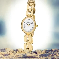 Regent Damen-Armbanduhr F-1406 Quarz-Uhr Mini Stahl-Armband gold URF968