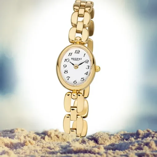 Regent Damen-Armbanduhr F-1406 Quarz-Uhr Mini Stahl-Armband gold URF968