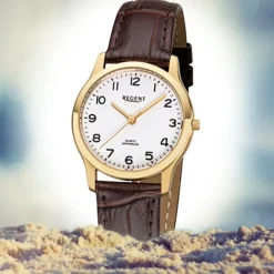 Regent Damen-Armbanduhr 32-F-1075 Quarz-Uhr Leder-Armband braun URF1075