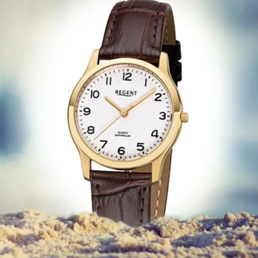Regent Damen-Armbanduhr 32-F-1075 Quarz-Uhr Leder-Armband braun URF1075