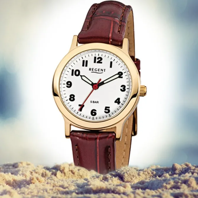 Regent Damen-Armbanduhr F-825 Quarz-Uhr Leder-Armband braun URF825