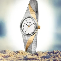 Regent Damen-Armbanduhr F-623 Quarz-Uhr Stahl-Armband silber gold URF623