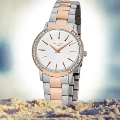 Regent Damen-Armbanduhr 32-F-1056 Quarz-Uhr Edelstahl-Armband silber rosegold UR URF1056