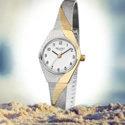 Regent Damen-Armbanduhr F-746 Quarz-Uhr Stahl-Armband silber gold URF746
