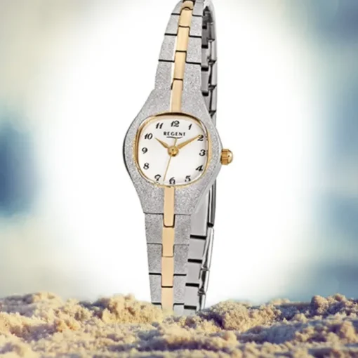 Regent Damen-Armbanduhr F-747 Quarz-Uhr Stahl-Armband silber gold URF747