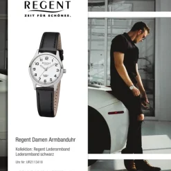 Regent Damen-Armbanduhr F-1309 Quarz-Uhr Leder-Armband schwarz UR2113418