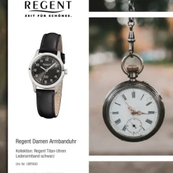 Regent Damen-Armbanduhr F-900 Titan-Uhr Leder-Armband schwarz URF900