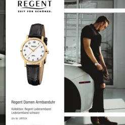 Regent Damen-Armbanduhr F-934 Quarz-Uhr Leder-Armband schwarz URF934
