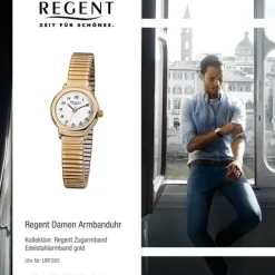 Regent Damen-Armbanduhr F-265 Quarz-Uhr Stahl-Armband gold URF265