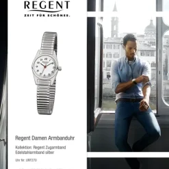 Regent Damen-Armbanduhr F-270 Quarz-Uhr Stahl-Armband silber URF270