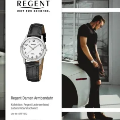 Regent Damen-Armbanduhr 32-F-1073 Quarz-Uhr Leder-Armband schwarz URF1073