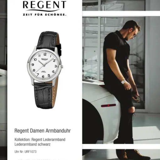 Regent Damen-Armbanduhr 32-F-1073 Quarz-Uhr Leder-Armband schwarz URF1073