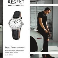 Regent Damen-Armbanduhr F-823 Quarz-Uhr Leder-Armband schwarz URF823
