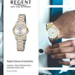Regent Damen-Armbanduhr 32-F-1005 Edelstahl-Armband silber gold URF1005
