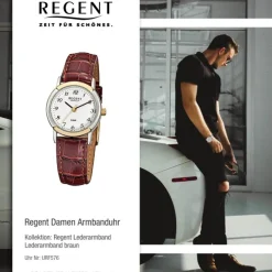 Regent Damen-Armbanduhr F-576 Quarz-Uhr Leder-Armband braun URF576