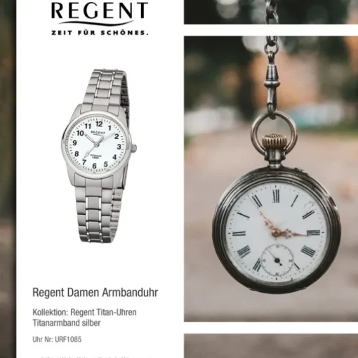 Regent Damen-Armbanduhr 32-F-1085 Quarz-Uhr Titan-Armband grau URF1085