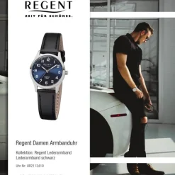 Regent Damen-Armbanduhr F-1307 Quarz-Uhr Leder-Armband schwarz UR2113419