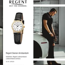 Regent Damen-Armbanduhr F-829 Quarz-Uhr Leder-Armband schwarz URF829