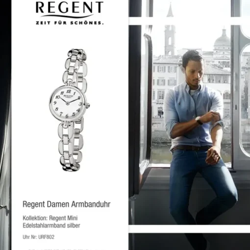 Regent Damen-Armbanduhr F-1401 Mineralglas Quarz Edelstahl silber URF802
