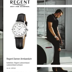 Regent Damen-Armbanduhr F-936 Quarz-Uhr Leder-Armband schwarz URF936