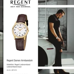 Regent Damen-Armbanduhr 32-F-1075 Quarz-Uhr Leder-Armband braun URF1075