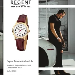 Regent Damen-Armbanduhr F-825 Quarz-Uhr Leder-Armband braun URF825