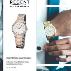Regent Damen-Armbanduhr 32-F-1056 Quarz-Uhr Edelstahl-Armband silber rosegold UR URF1056