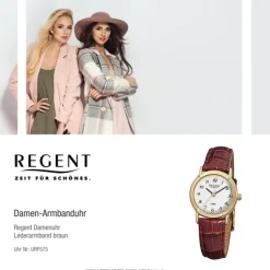 Regent Damen-Armbanduhr F-575 Quarz-Uhr Leder-Armband braun URF575