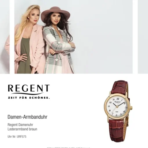 Regent Damen-Armbanduhr F-575 Quarz-Uhr Leder-Armband braun URF575