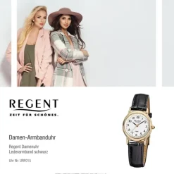 Regent Damen-Armbanduhr F-015 Quarz-Uhr Leder-Armband schwarz URF015