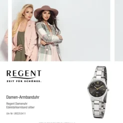 Regent Damen-Armbanduhr F-1326 Quarz-Uhr Edelstahl-Armband silber UR2253411