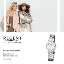Regent Damen-Armbanduhr F-908 Quarz-Uhr Stahl-Armband silber URF908