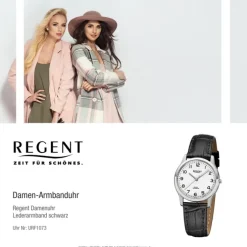 Regent Damen-Armbanduhr 32-F-1073 Quarz-Uhr Leder-Armband schwarz URF1073
