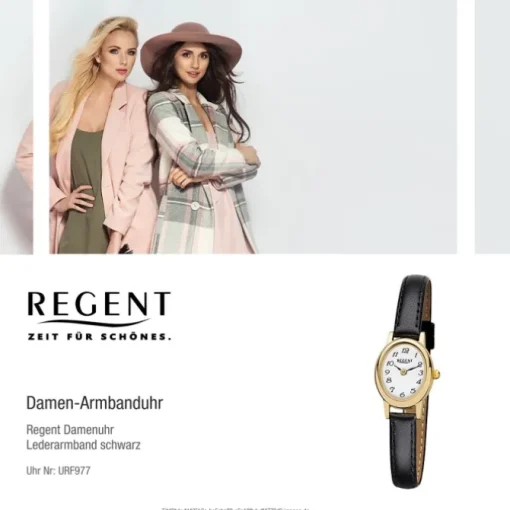 Regent Damen-Armbanduhr F-977 Quarz-Uhr Mini Leder-Armband schwarz URF977