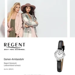 Regent Damen-Armbanduhr F-979 Quarz-Uhr Mini Leder-Armband schwarz URF979