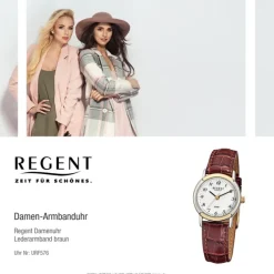 Regent Damen-Armbanduhr F-576 Quarz-Uhr Leder-Armband braun URF576