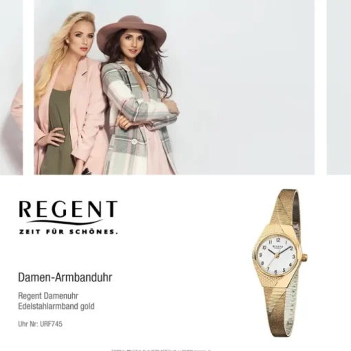Regent Damen-Armbanduhr F-745 Quarz-Uhr Stahl-Armband gold URF745