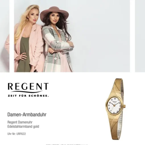 Regent Damen-Armbanduhr F-622 Quarz-Uhr Stahl-Armband gold URF622