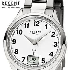 Regent Damen-Armbanduhr 32-FR-193 Funkuhr Edelstahl-Armband silber URFR193