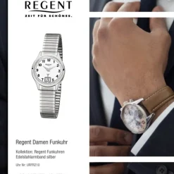 Regent Damen-Armbanduhr 32-FR-210 Funkuhr Edelstahl-Armband silber URFR210