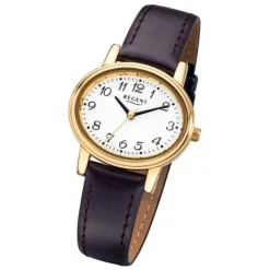 Regent Damen-Armbanduhr Mineralglas Quarz Leder braun URF577