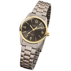 Regent Damen-Armbanduhr Mineralglas Quarz Titan grau silber gold URF429