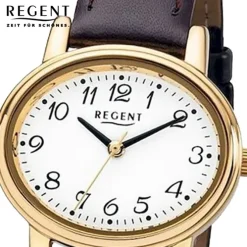 Regent Damen-Armbanduhr Mineralglas Quarz Leder braun URF577