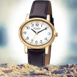 Regent Damen-Armbanduhr Mineralglas Quarz Leder braun URF577