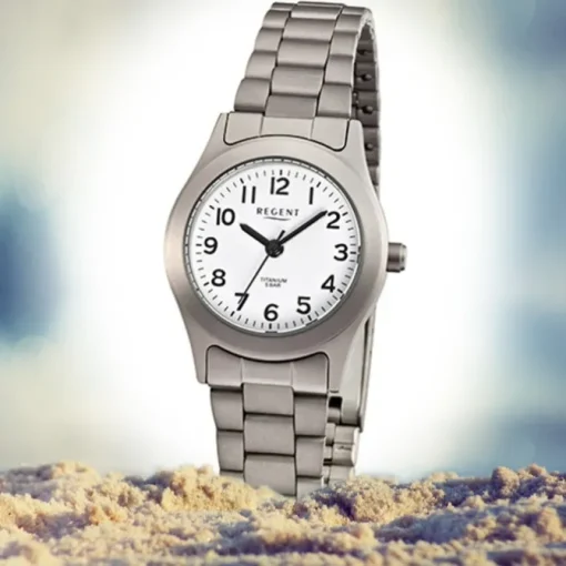 Regent Damen-Armbanduhr Mineralglas Quarz Titan grau silber URF855