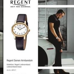 Regent Damen-Armbanduhr Mineralglas Quarz Leder braun URF577