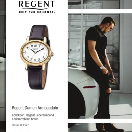 Regent Damen-Armbanduhr Mineralglas Quarz Leder braun URF577